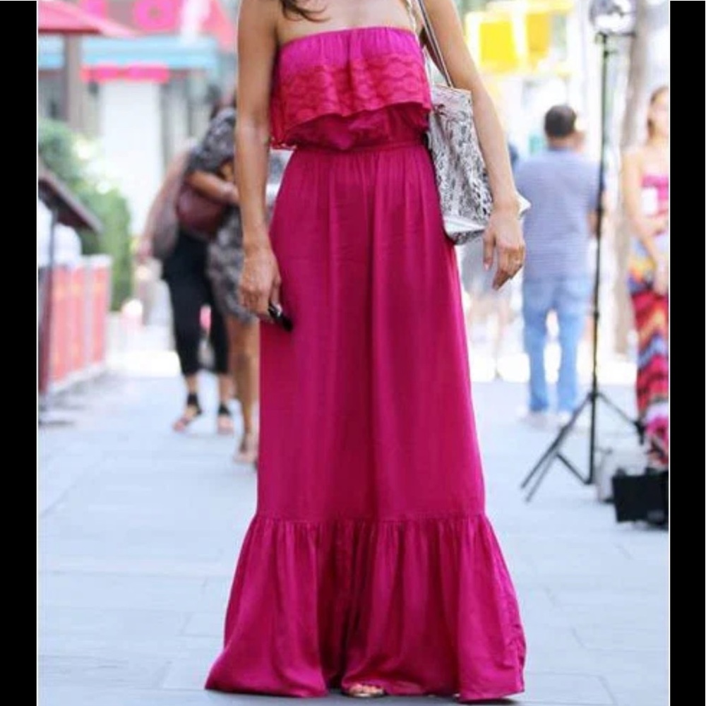 Pink Baby Phat Strapless Maxi Dress size LARGE EUC